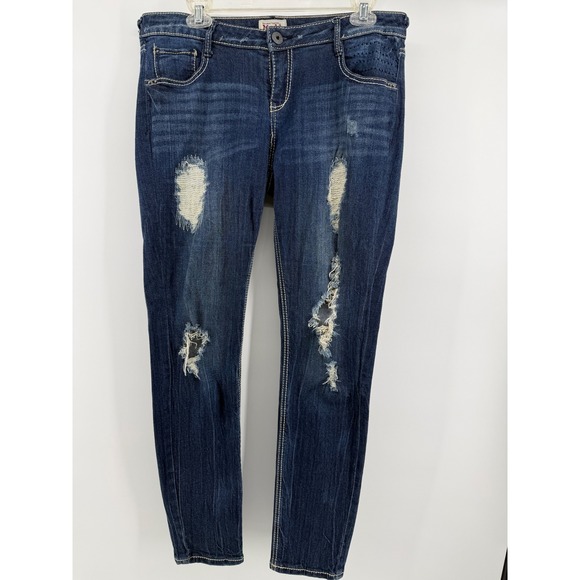 Y2K Mudd Womens Juniors Blue Distressed Skinny Jeans Ripped  Size 11 Length 29 - Picture 2 of 10